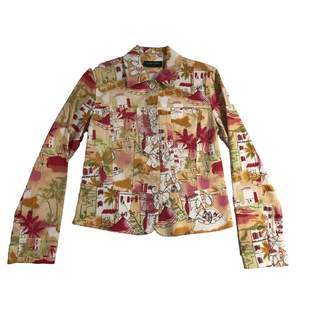 Lemon Grass Studio Jacket Women's Small Pink Patterned Colorful Button Up Blazer